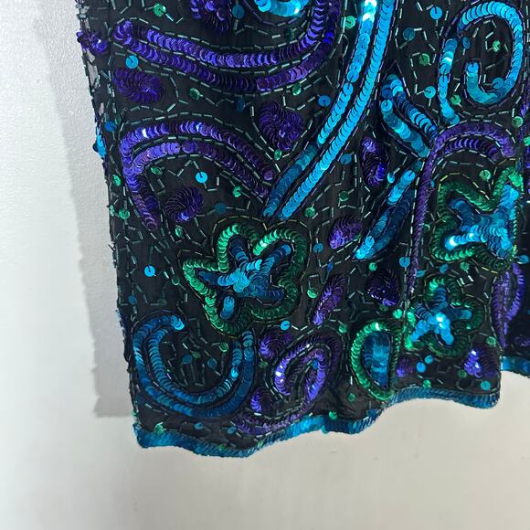 Vintage Laurence Kazar Sequin Beaded Silk Blouse - Small‎ - Picture 8 of 11